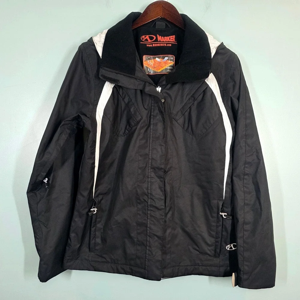 Marker Womens Ski Jacket Black White Hooded Winter Coat Size 8 RN73344 - Picture 1 of 16